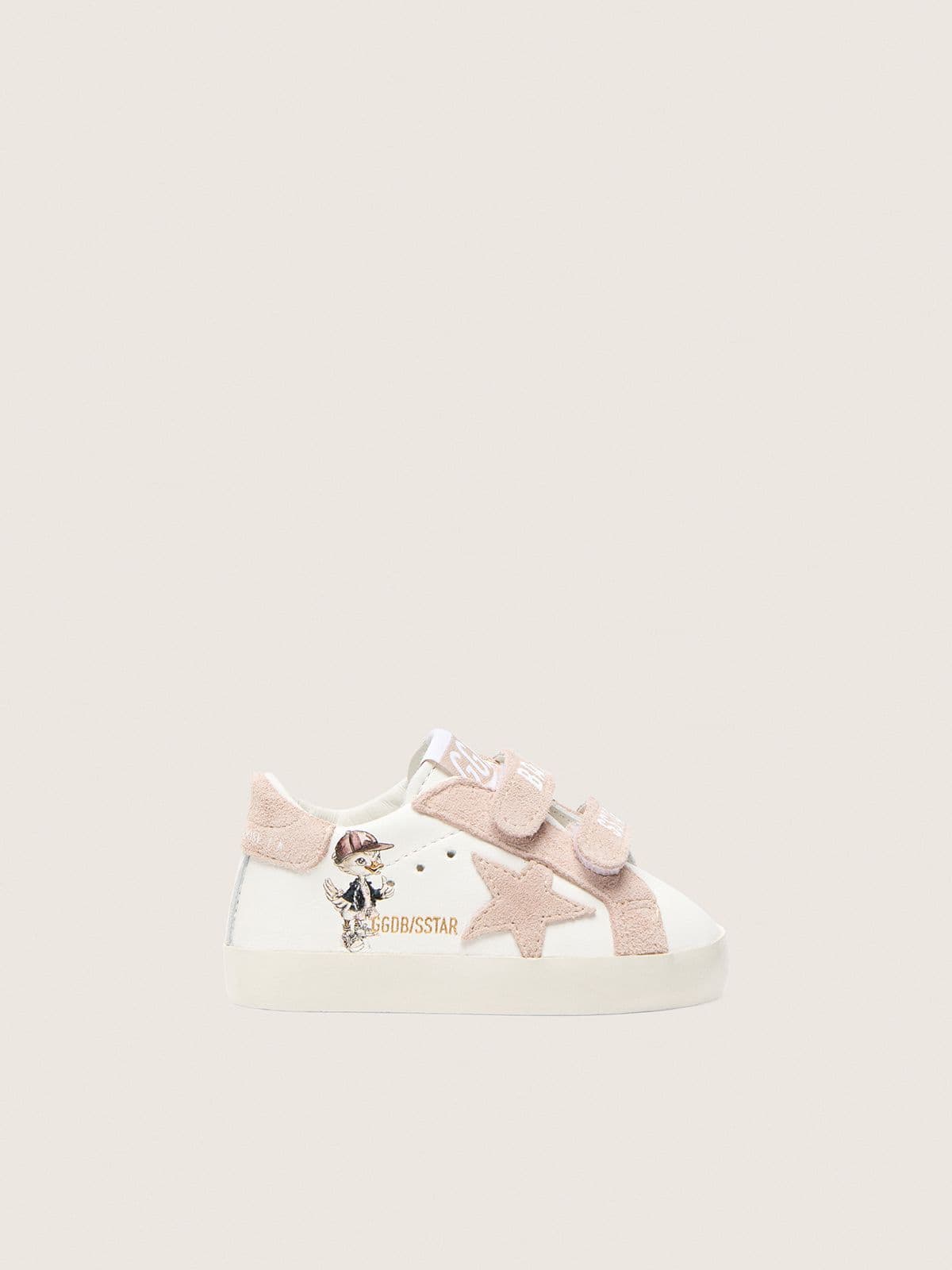 Golden Goose - Baby School de napa com estrela de suede rosa e estampa mascote in 