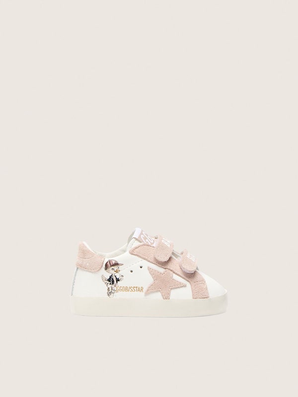 Golden Goose - Baby School in nappa con stella in suede rosa e stampa mascotte in 