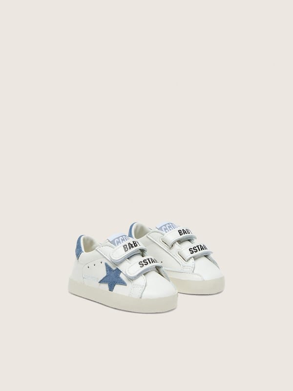 Baby Old School de piel blanca con estrella de ante vaquero azul