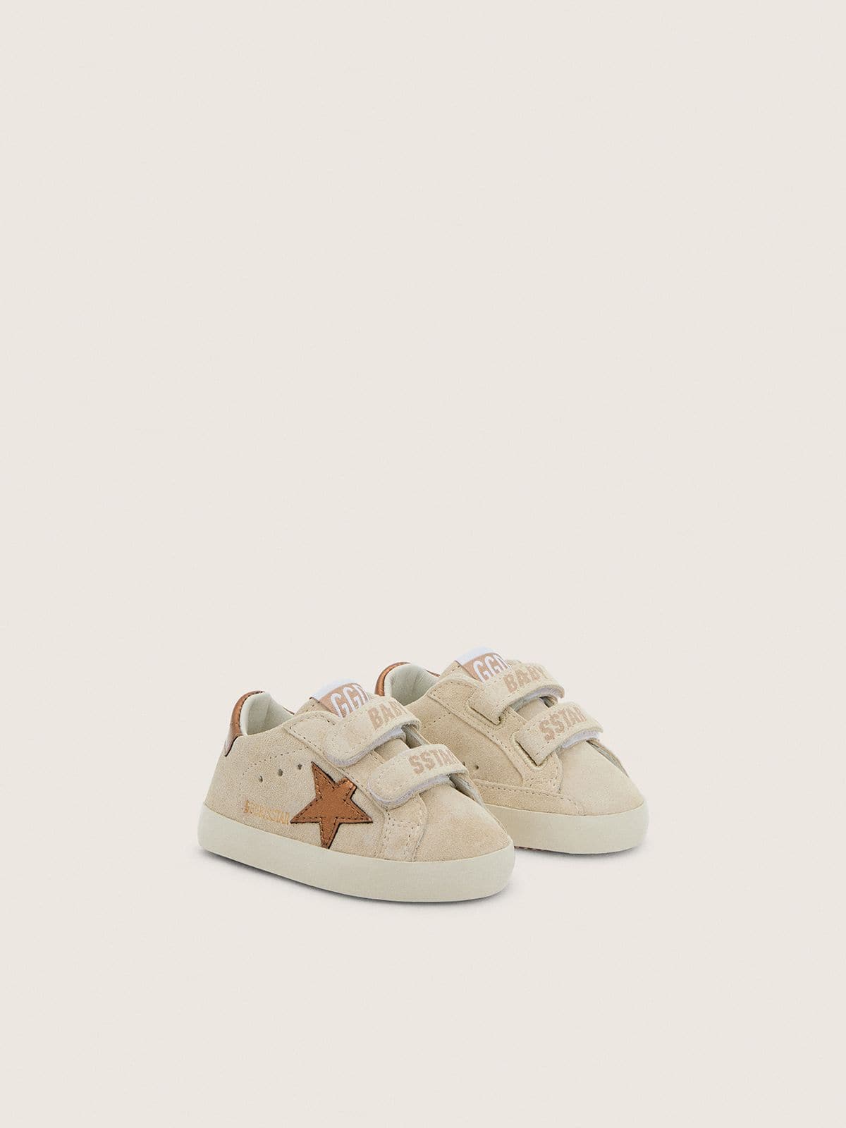 Baby Old School in beige suede with metallic bronze leather star