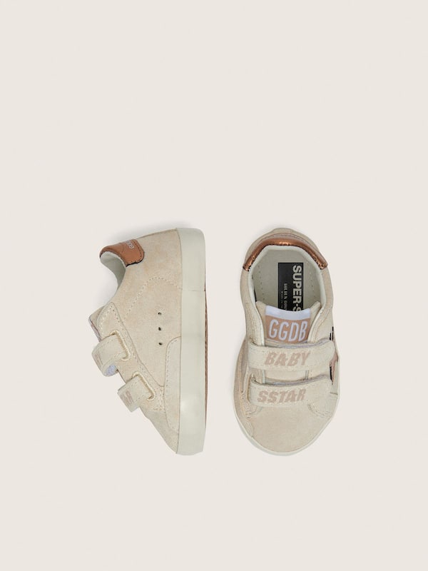 Baby Old School in beige suede with metallic bronze leather star