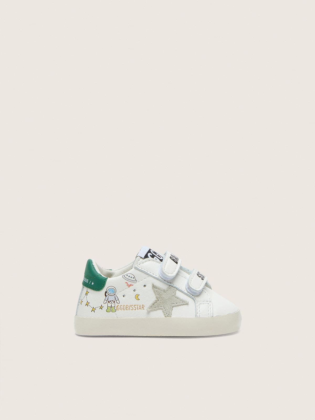 Golden Goose - Baby Old School de couro branco com estrela de suede cinza e estampa colorida in 