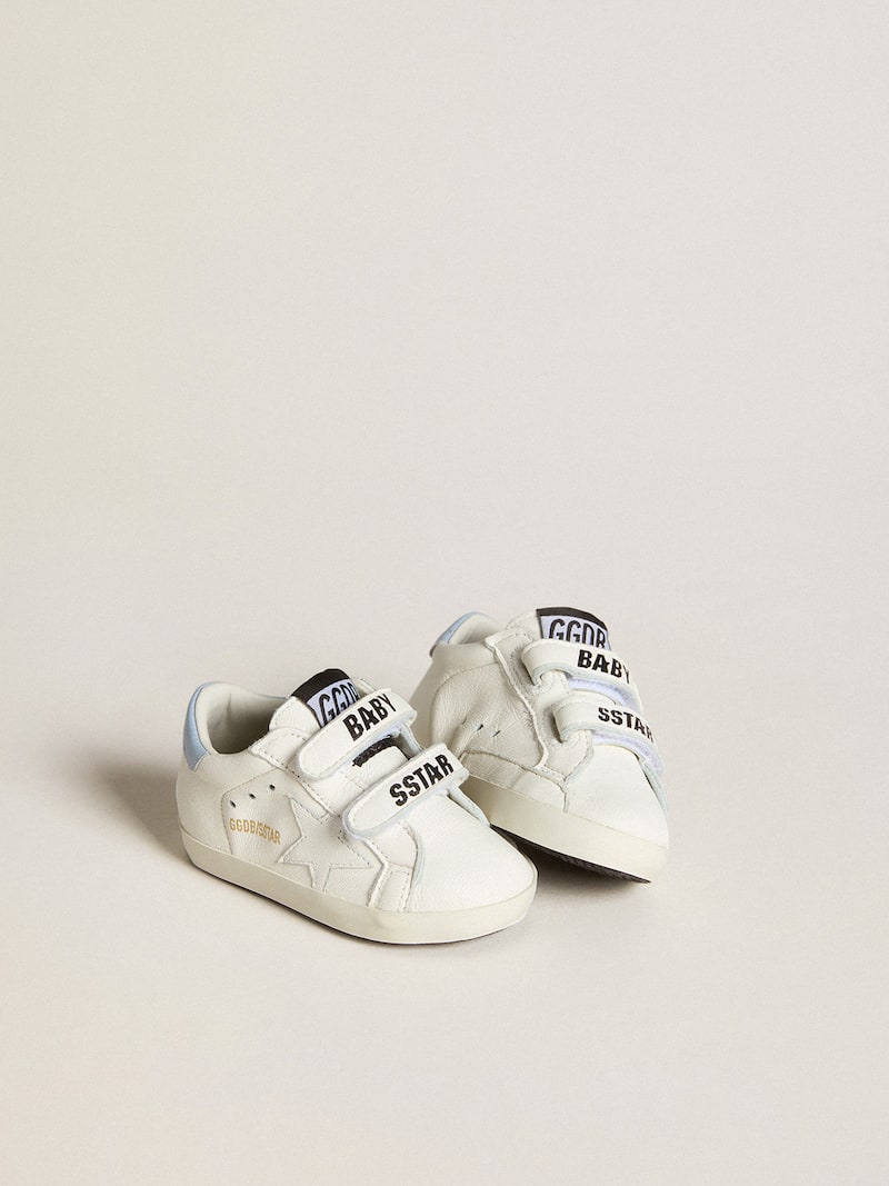 Golden Goose - Set Baby School aus wei&szlig;em Nappaleder mit Fersenpartie aus azurblauem Leder in 