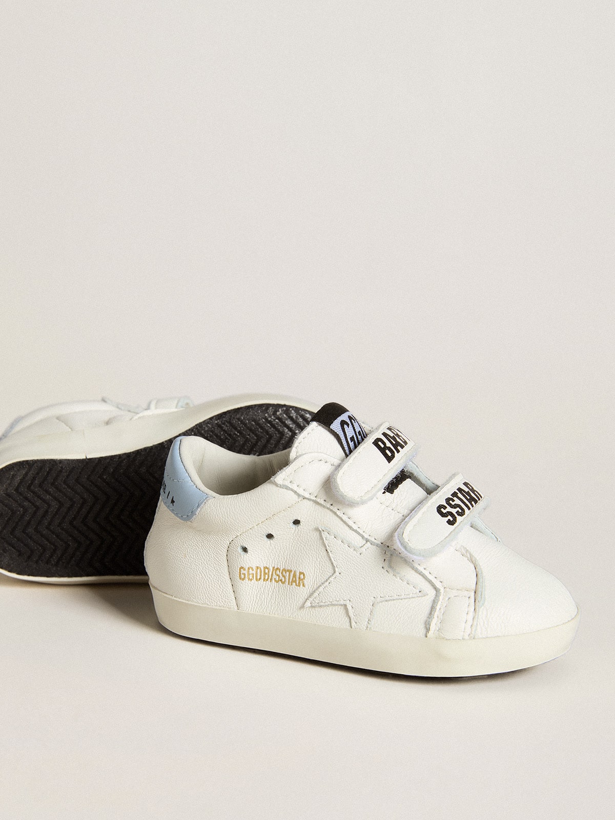 Golden Goose - Set Baby School aus weißem Nappaleder mit Fersenpartie aus azurblauem Leder in 