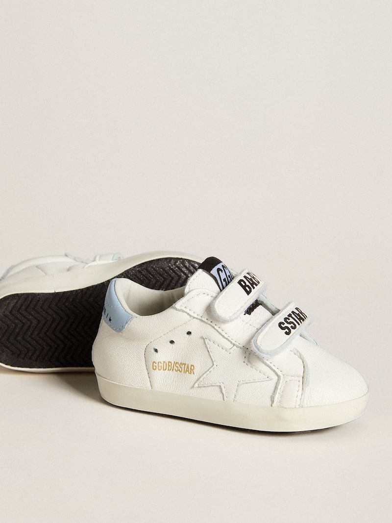 Golden Goose - Set Baby School aus wei&szlig;em Nappaleder mit Fersenpartie aus azurblauem Leder in 