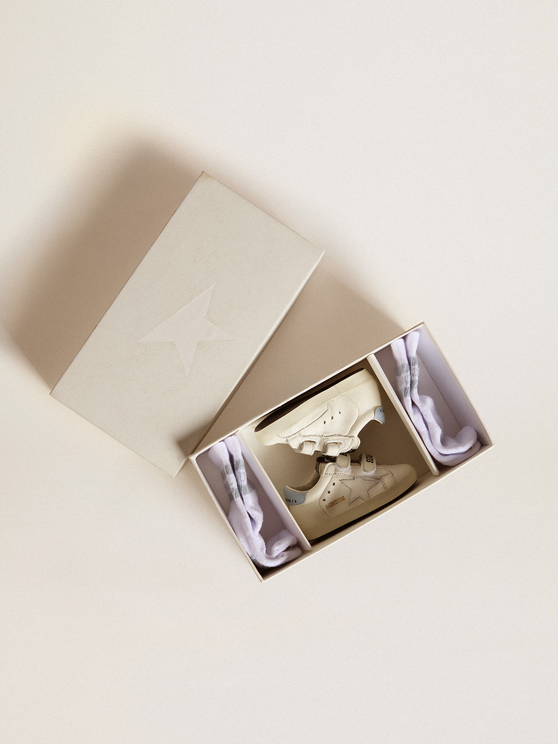 Golden Goose - Coffret Baby School en cuir nappa blanc avec contrefort en cuir bleu in