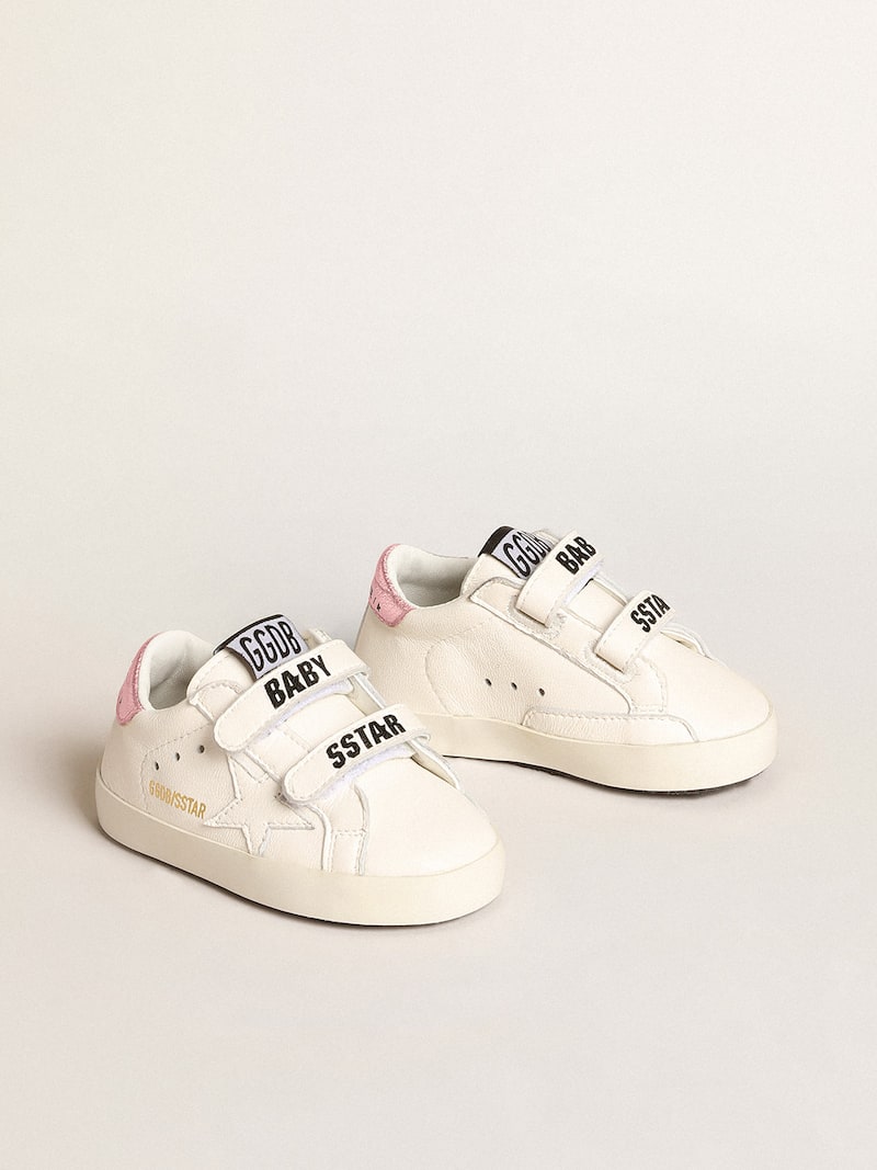 Golden Goose - Set Baby School aus wei&szlig;em Nappaleder mit Fersenpartie aus rosa Leder in 