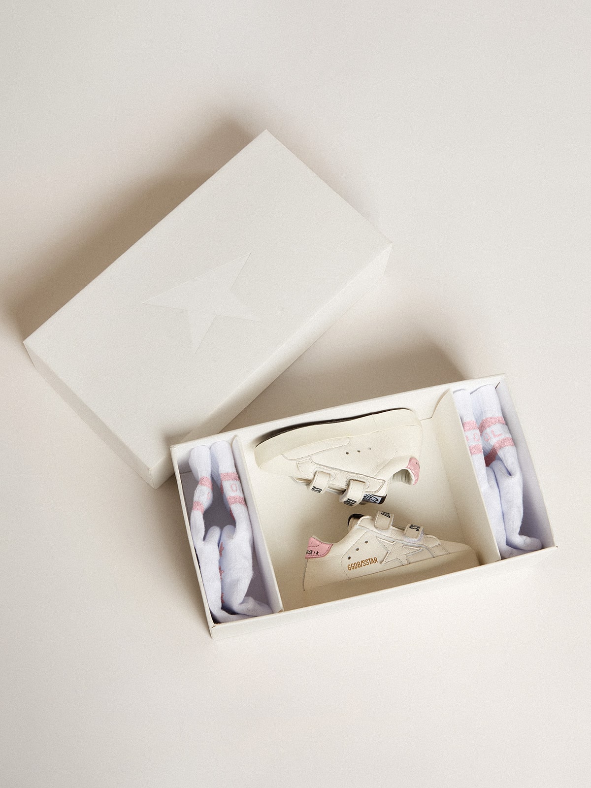 Golden Goose - Set Baby School in nappa bianca con talloncino in pelle rosa in 