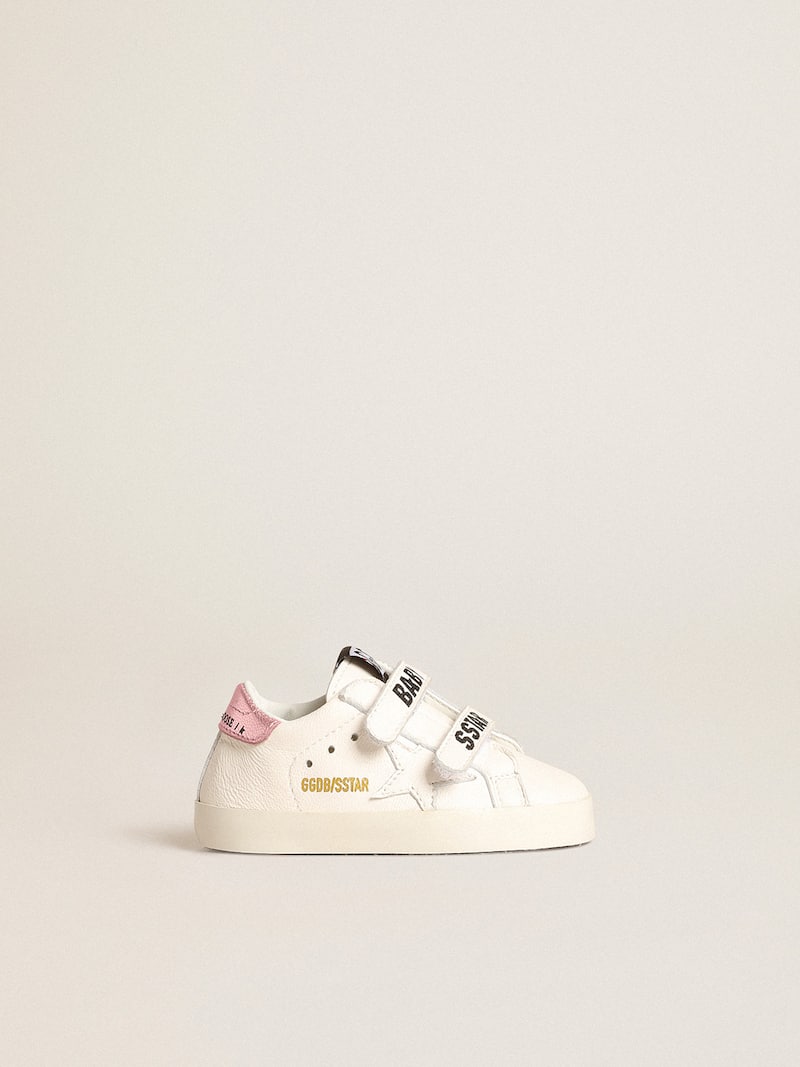 Baby School set in white nappa leather with pink leather heel tab
