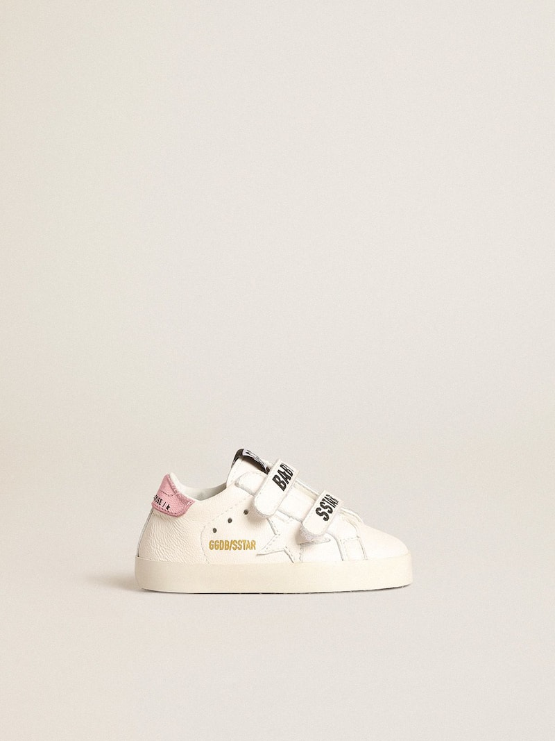 Golden Goose - Set Baby School aus Nappaleder mit wei&szlig;em Stern und Fersenpartie aus rosafarbenem Leder in 