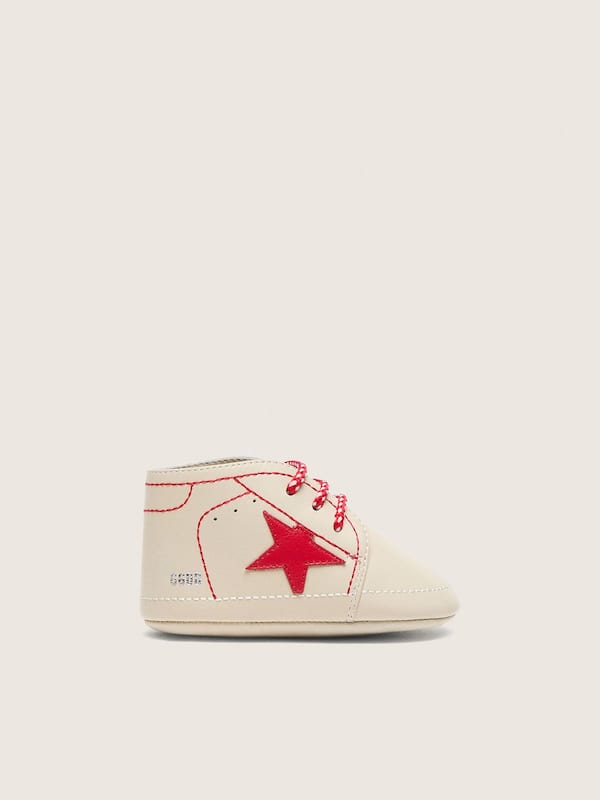 Golden Goose Baby New Born in white leather with red star and stitching Newborns red kids