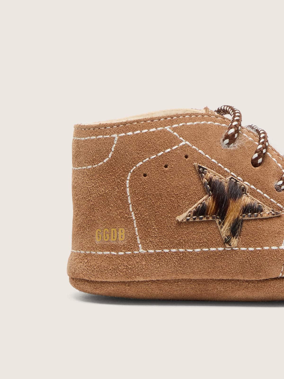 Golden Goose Baby New Born in camel suede with leopard-print pony skin star Newborns beige kids
