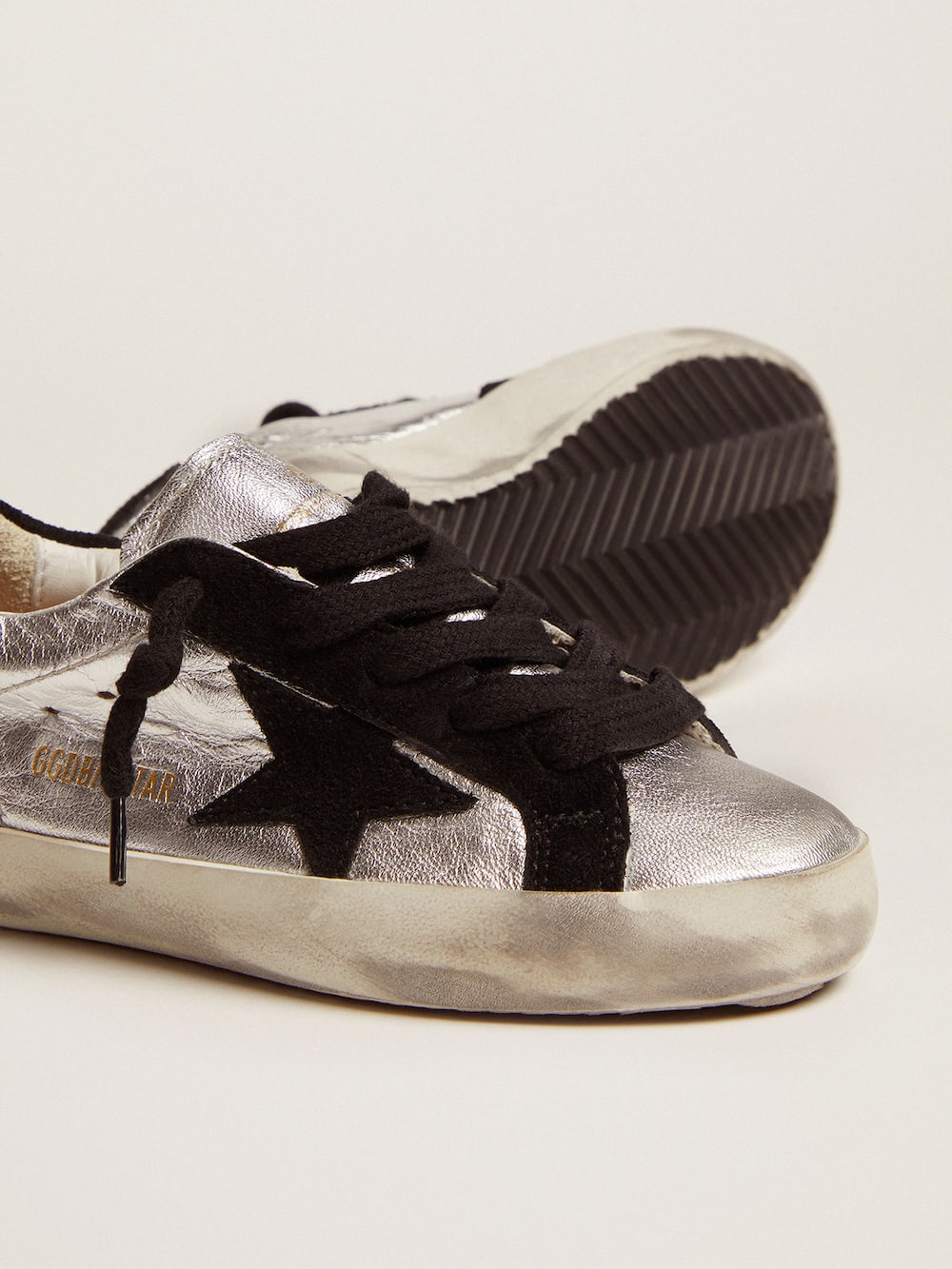 Golden Goose - Super-Star sneakers in silver leather with suede inserts in 