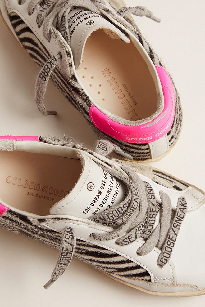 Golden Goose - Super-Star Junior de piel y piel efecto potro con estampado cebra y refuerzo del talón fucsia in 