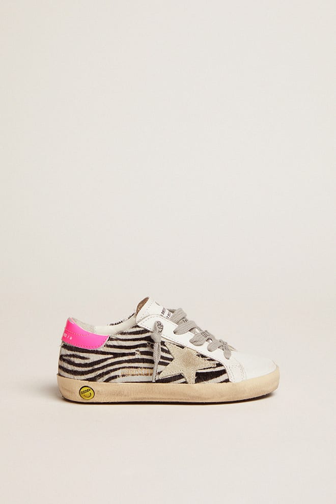 Golden Goose - Super-Star Junior de piel y piel efecto potro con estampado cebra y refuerzo del talón fucsia in 