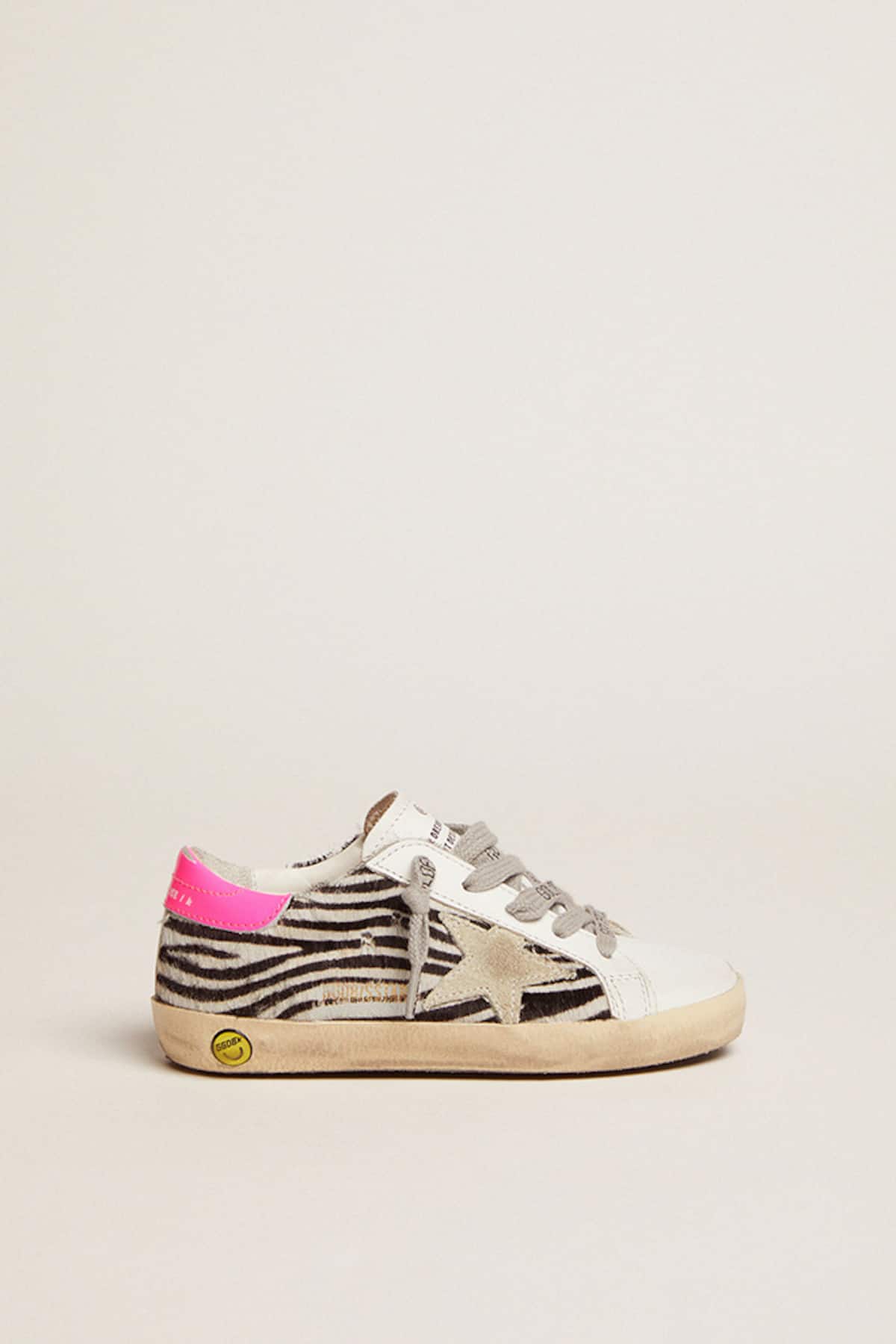 Golden Goose - Super-Star Junior de piel y piel efecto potro con estampado cebra y refuerzo del talón fucsia in 