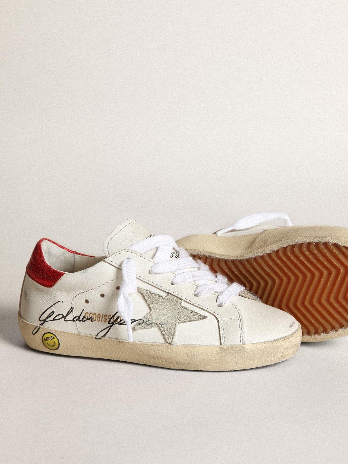 Golden Goose - Junior Super-Star with gray star and red heel tab in 