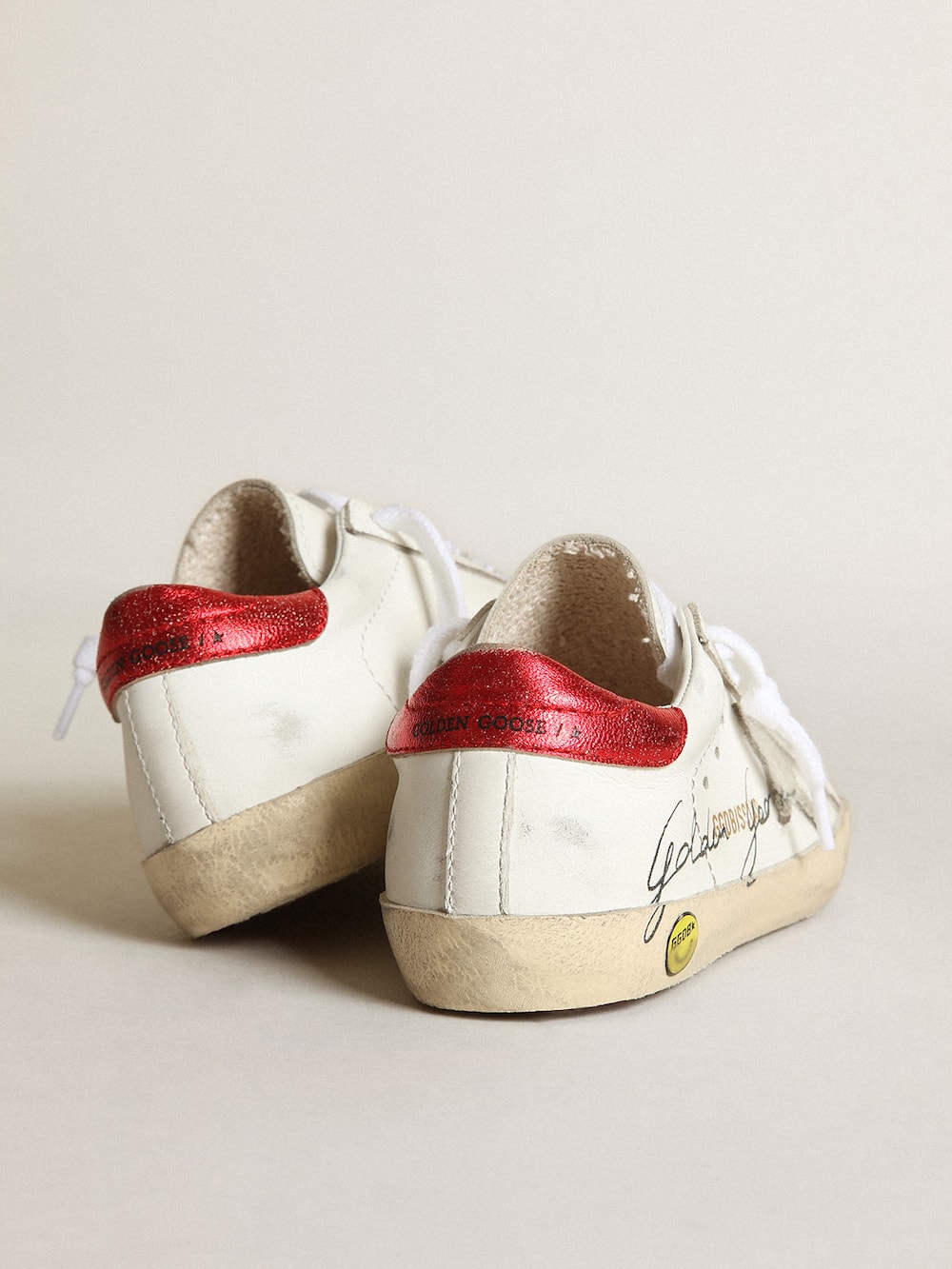 Golden Goose - Junior Super-Star with gray star and red heel tab in 