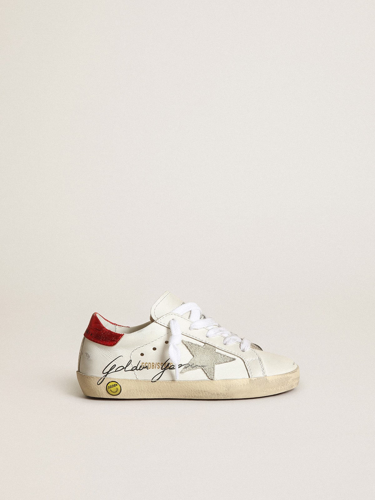 Golden Goose - Tênis Super-Star Junior com estrela cinza e talão vermelho in 