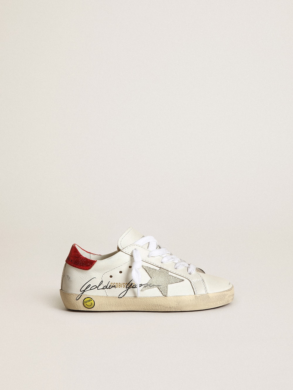 Golden Goose - Junior Super-Star with gray star and red heel tab in 