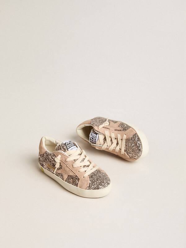 Golden Goose - Junior Super-Star in glitter with suede star and heel tab in 