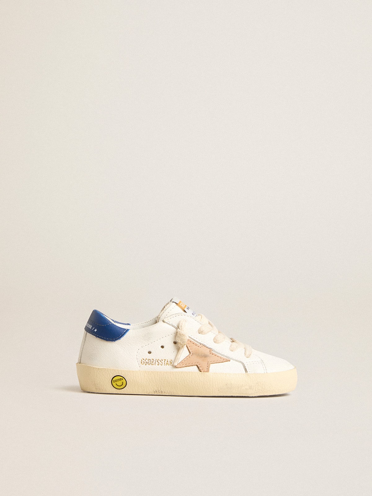 Golden Goose - Super-Star Junior en nappa avec étoile beige et contrefort bleu in 