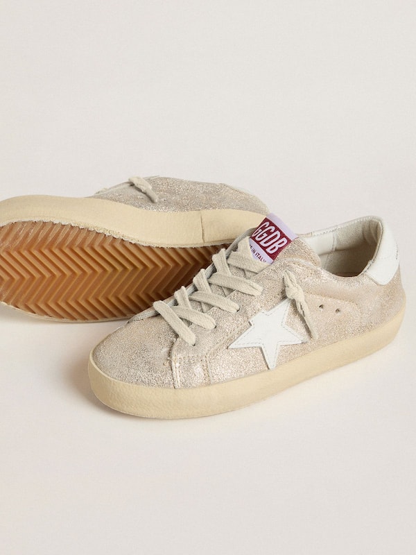 Golden Goose - Junior Super-Star in sand-colored laminated-effect suede with white leather star in 