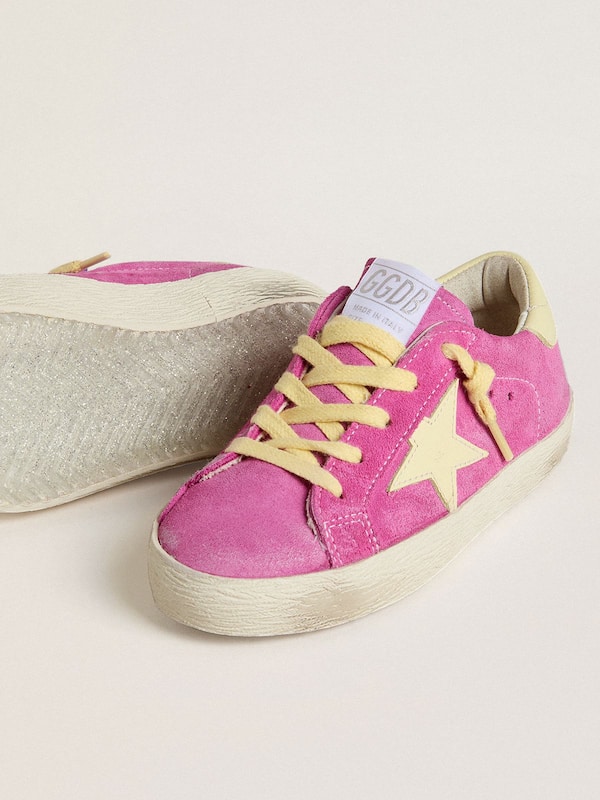 Golden Goose - Junior Super-Star in pink suede with light yellow star and heel tab  in 