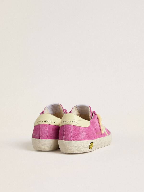 Golden Goose - Junior Super-Star in pink suede with light yellow star and heel tab  in 