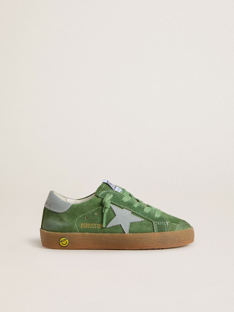 Junior Super-Star in green suede with baby blue star and heel tab