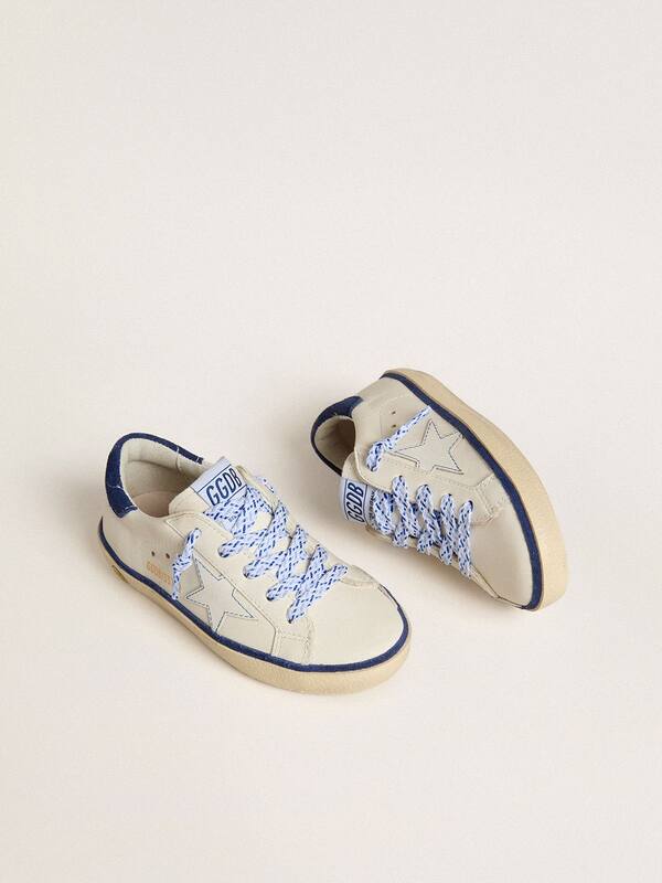 Golden Goose - Junior Super-Star in white leather with blue suede heel tab in 