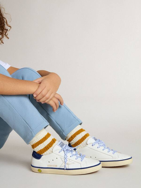 Golden Goose - Junior Super-Star in white leather with blue suede heel tab in 