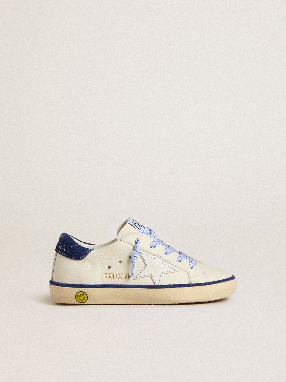 Golden Goose - Junior Super-Star in white leather with blue suede heel tab in 