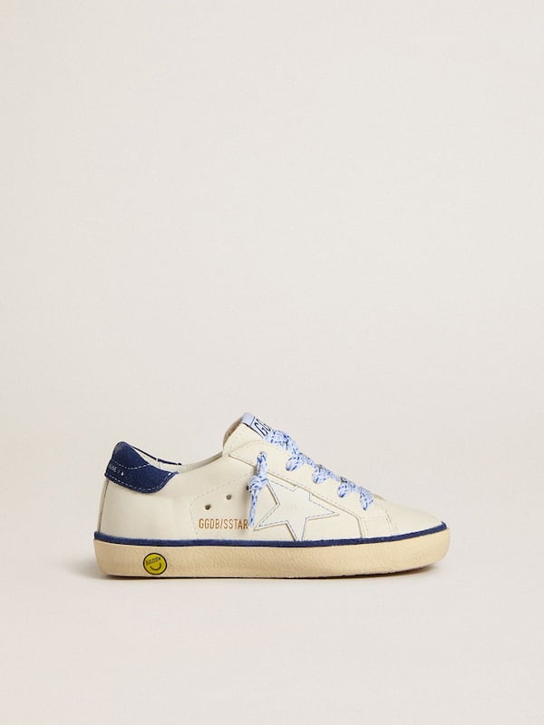 Golden Goose - Junior Super-Star in white leather with blue suede heel tab in 