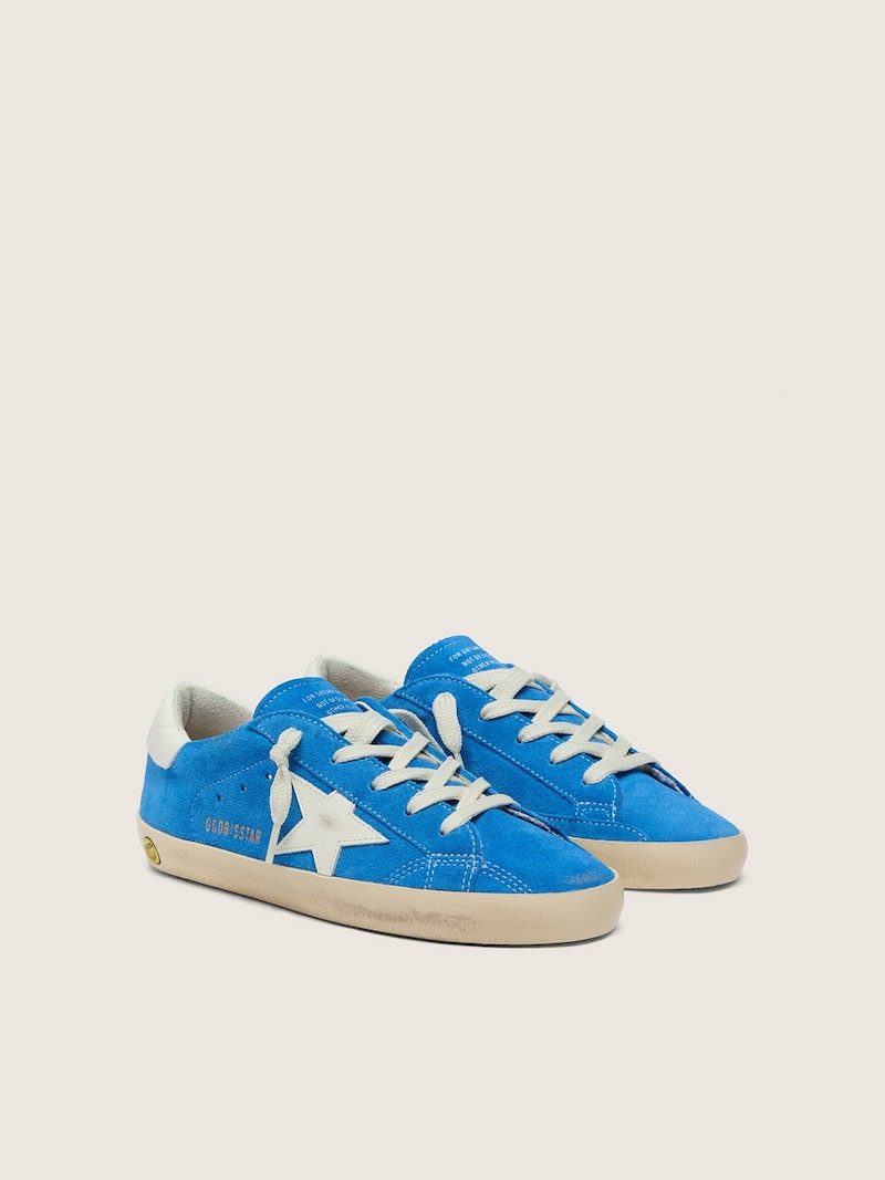 Golden Goose - Super-Star junior de ante azulado con estrella de piel blanca in 
