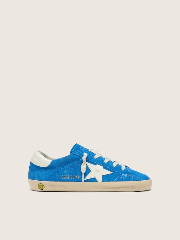 Golden Goose - Junior Super-Star in bright blue suede with white leather star in 