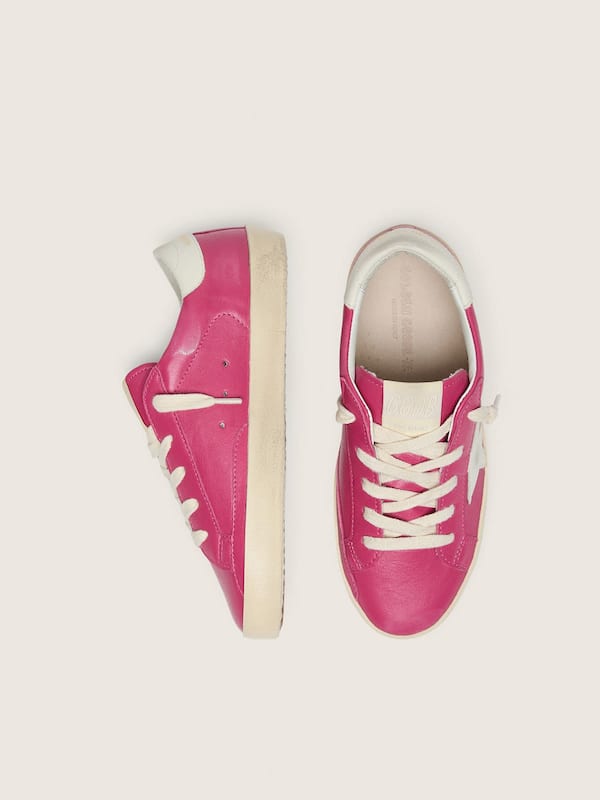 Golden Goose - Junior Super-Star in fuchsia leather with cream leather star in 