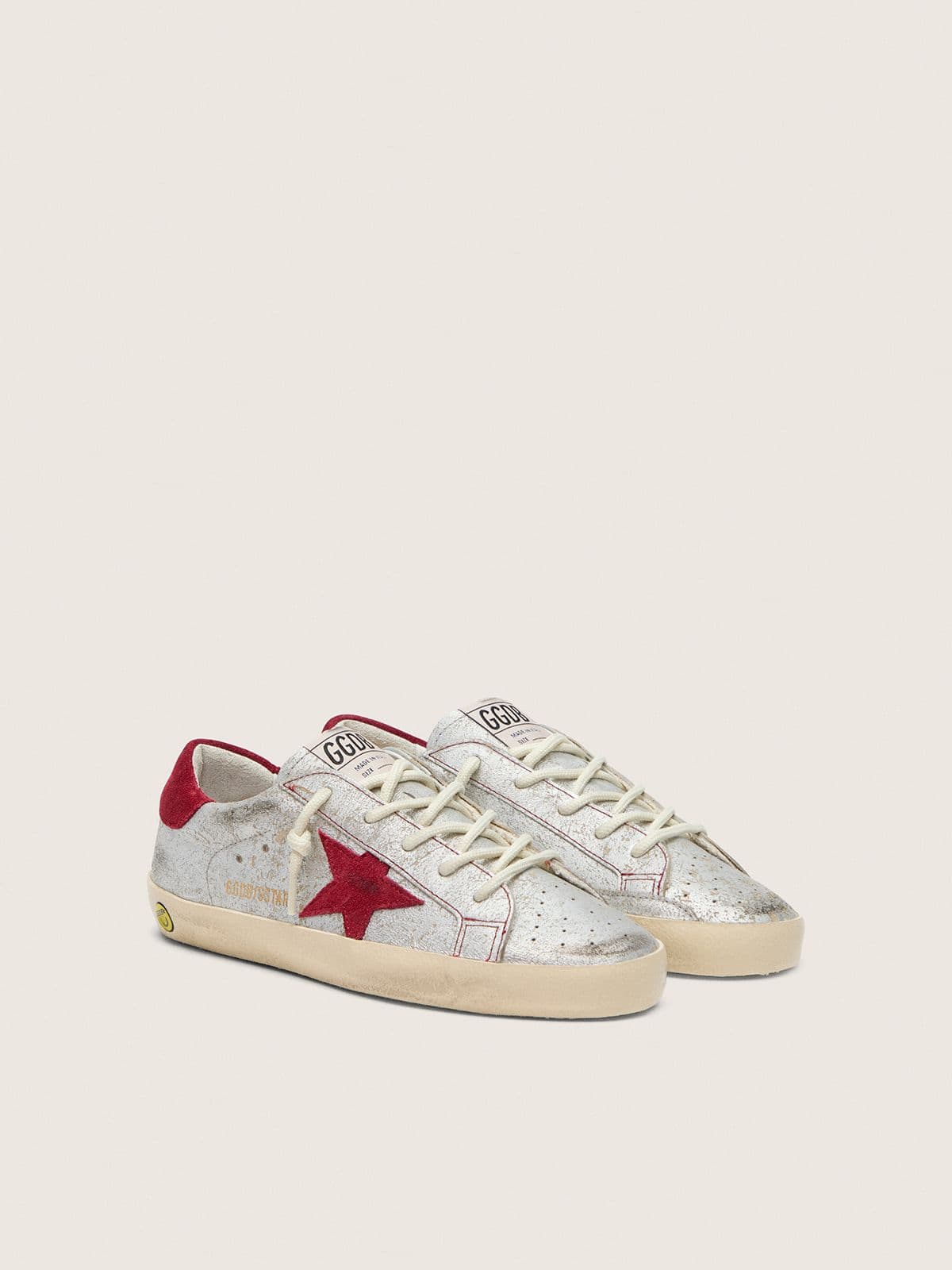 Junior Super-Star in metallic silver leather with red suede star