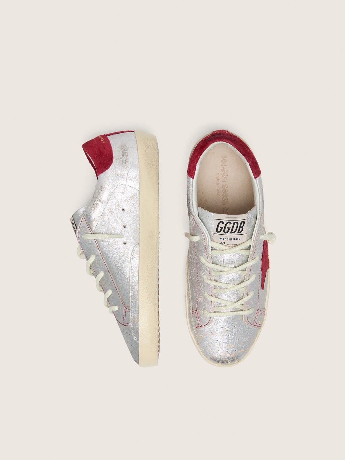 Junior Super-Star in metallic silver leather with red suede star