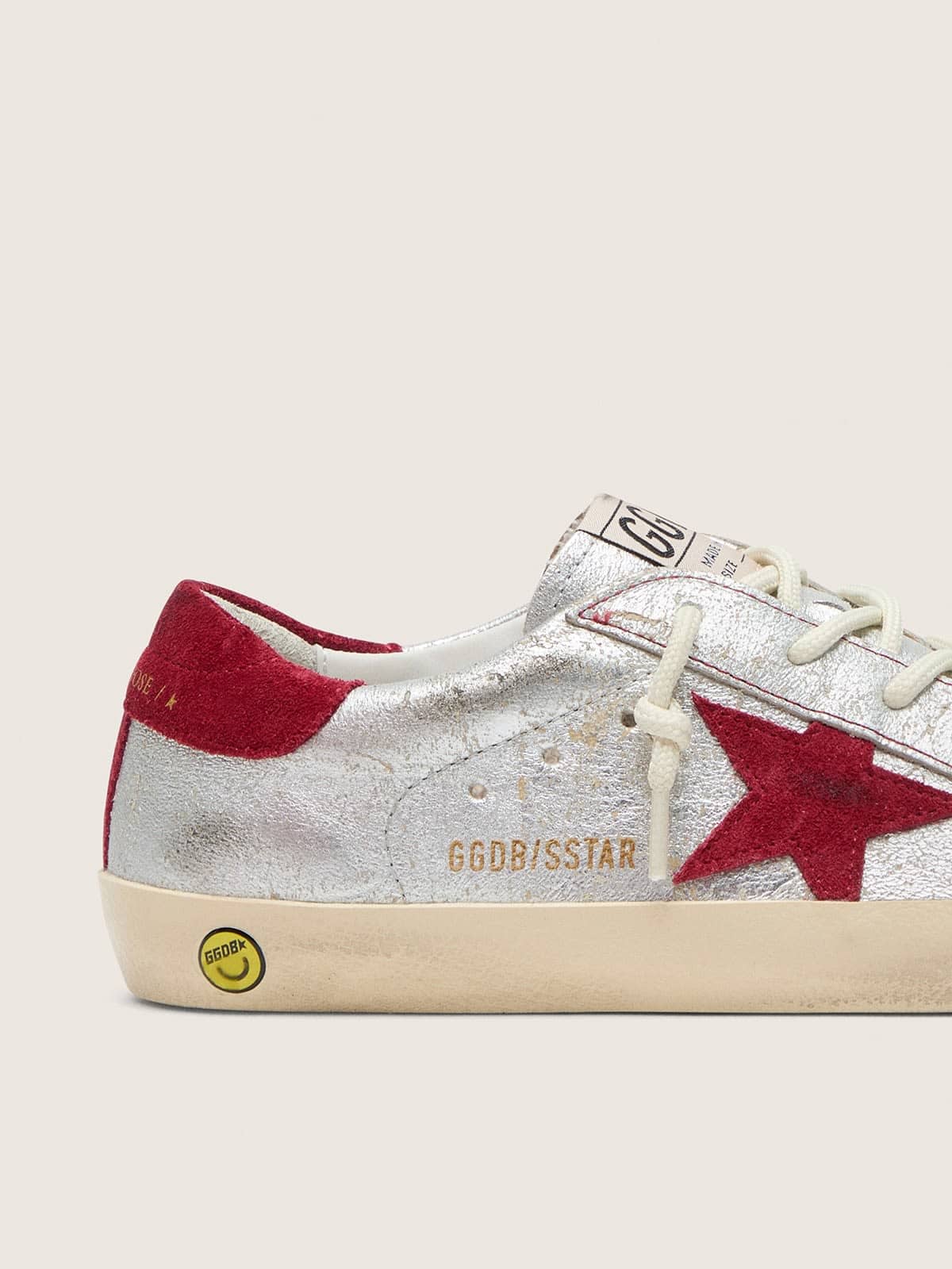 Golden Goose - Junior Super-Star in metallic silver leather with red suede star in 