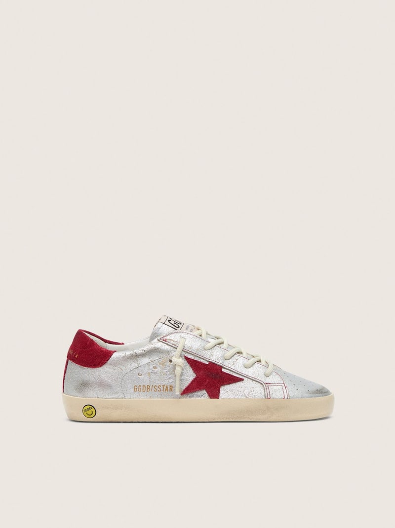 Junior Super-Star in metallic silver leather with red suede star