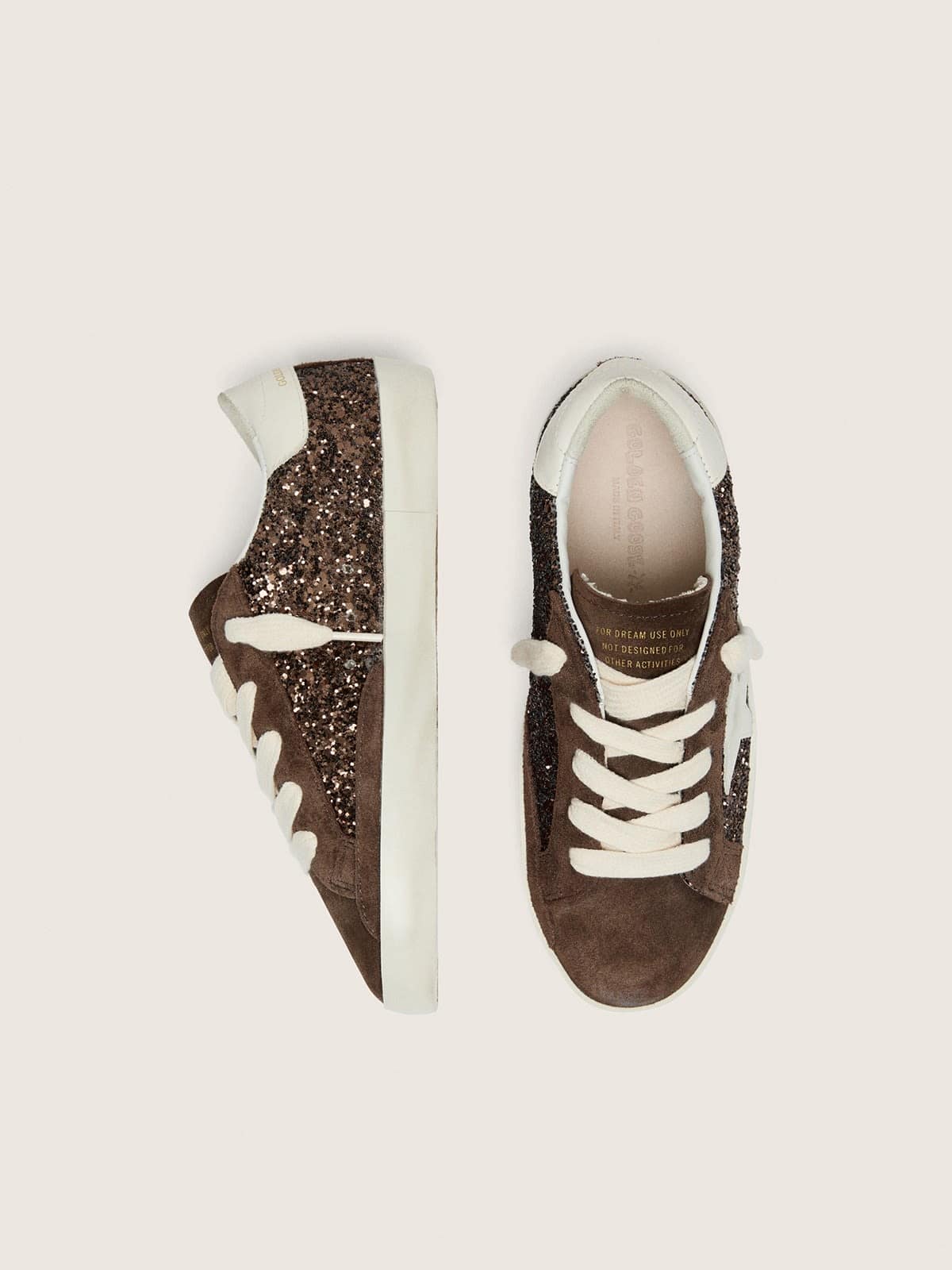 Golden Goose - Junior Super-Star in brown glitter and suede with cream leather star in 