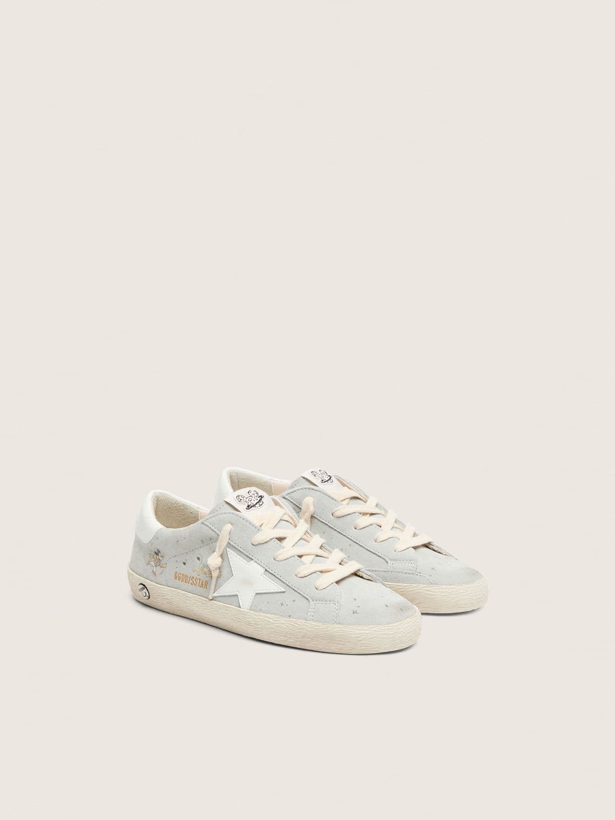Disney | Golden Goose Super-Star infantil de ante gris hielo con estrella blanca y dibujos