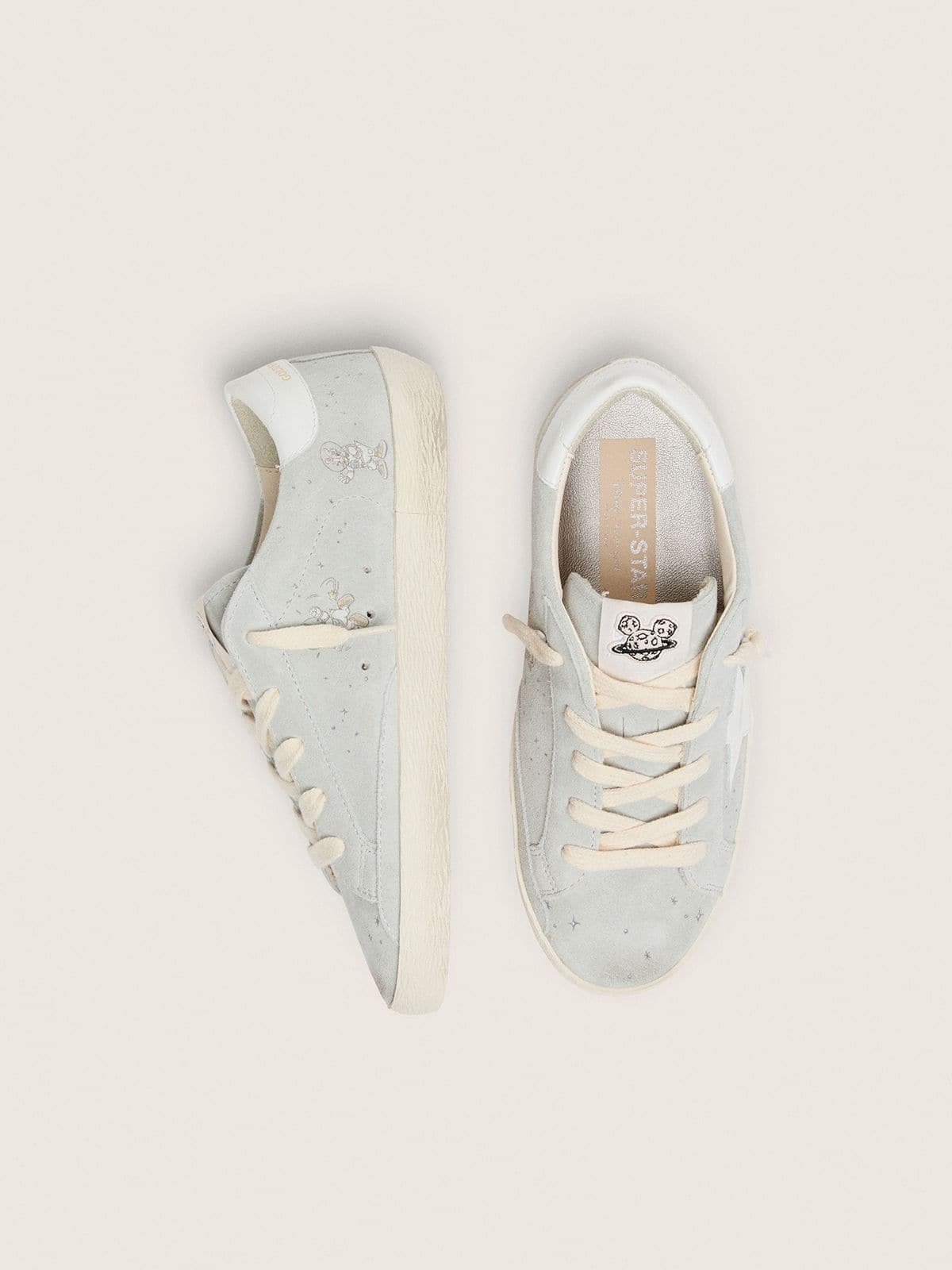 Disney | Golden Goose Super-Star infantil de ante gris hielo con estrella blanca y dibujos