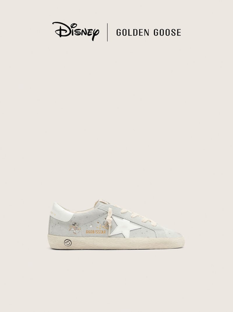 Golden Goose Disney | Golden Goose Super-Star infantil de ante gris hielo con estrella blanca y dibujos Sneakers (1-3 a&ntilde;os) grey kids