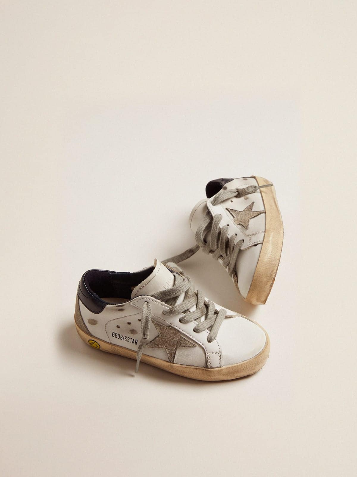 Golden Goose - Junior Super-Star with gray suede star and blue heel tab in 