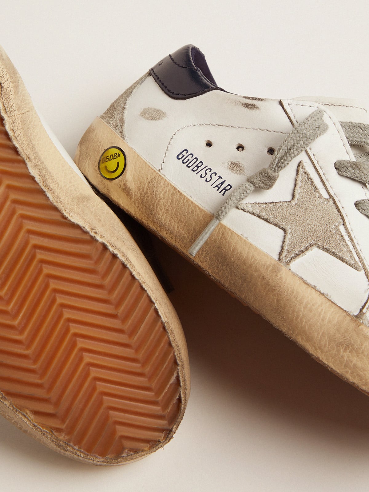 Golden Goose - Junior Super-Star with gray suede star and blue heel tab in 