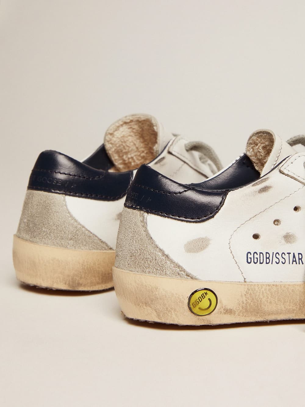Golden Goose - Junior Super-Star with gray suede star and blue heel tab in 