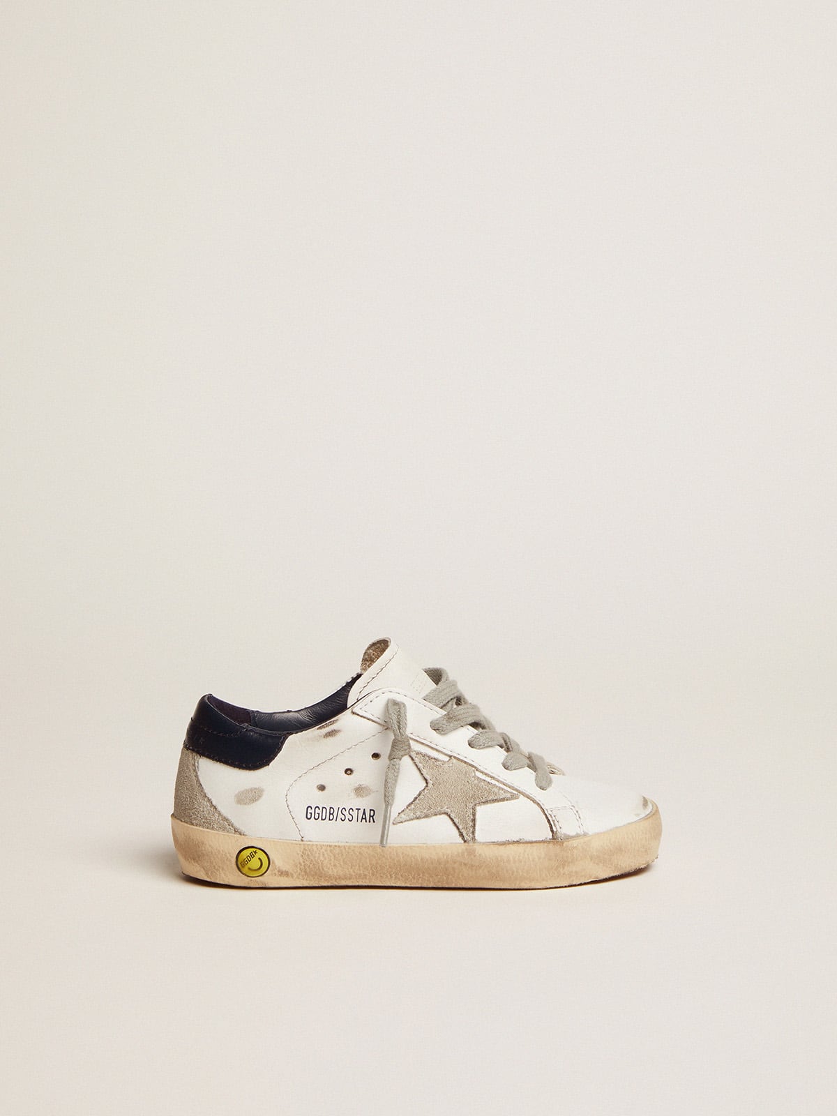 Golden Goose - Junior Super-Star with gray suede star and blue heel tab in 