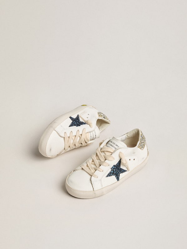 Golden Goose - Junior Super-Star in leather with glitter star and heel tab in 